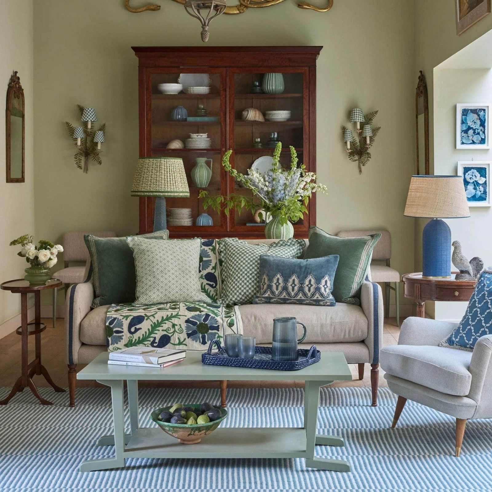 Tara Embroidered Velvet Cushion - Chambray Blue