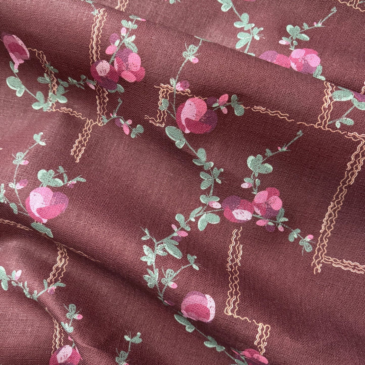 Coco, Fuchsia on Brick Linen Fabric