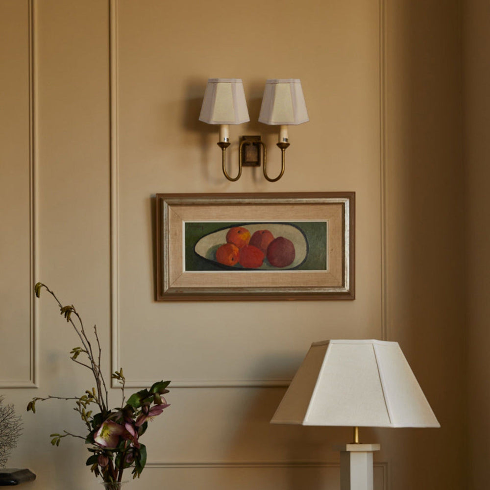 Hexagon Linen Lampshade, Cream Trim - Candle Shade