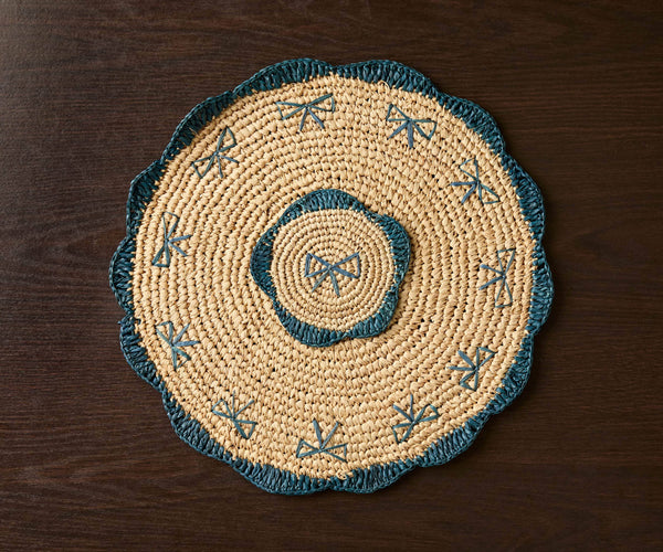 Handwoven Raffia Fringe Coaster Set