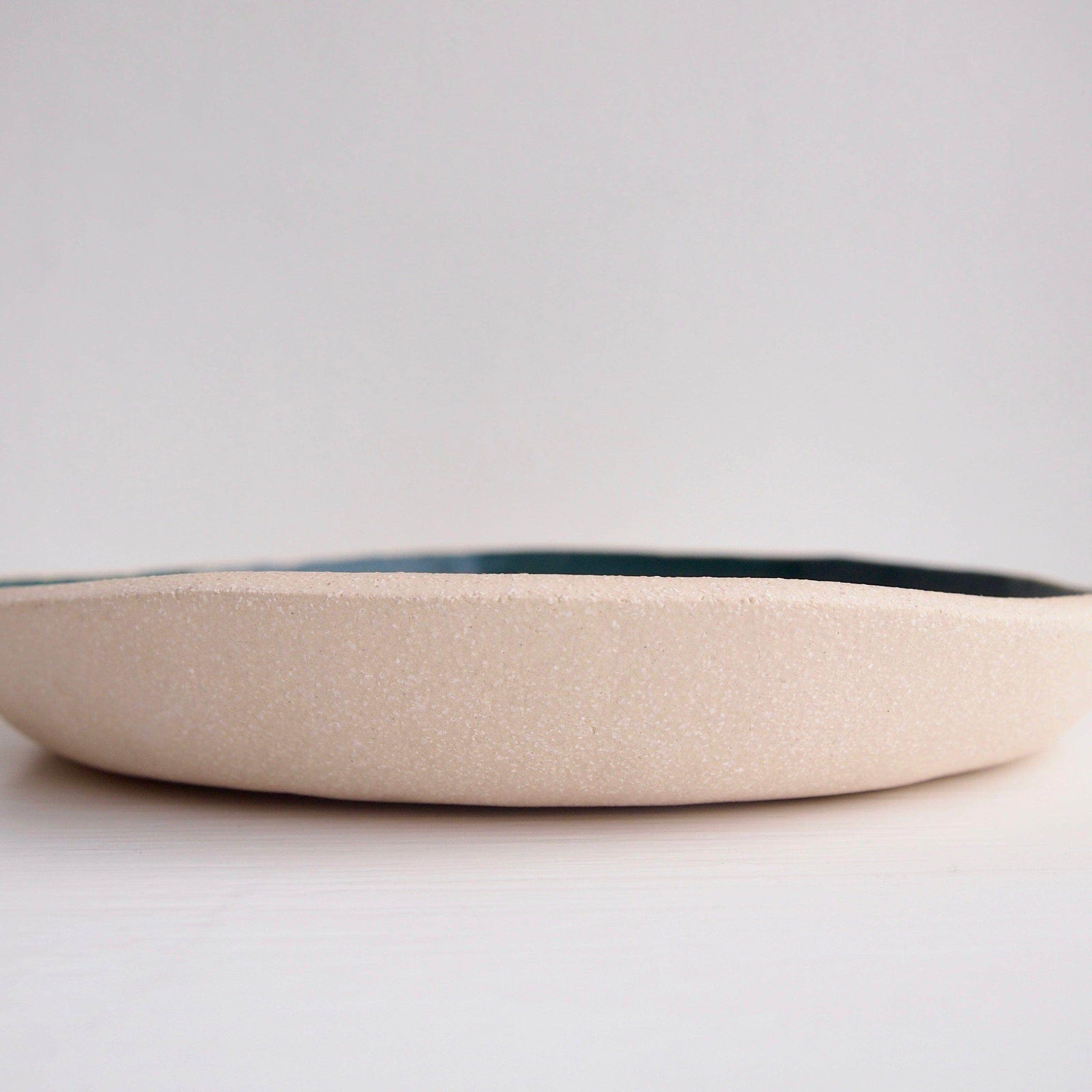 Handmade Teal and White Pottery Plate