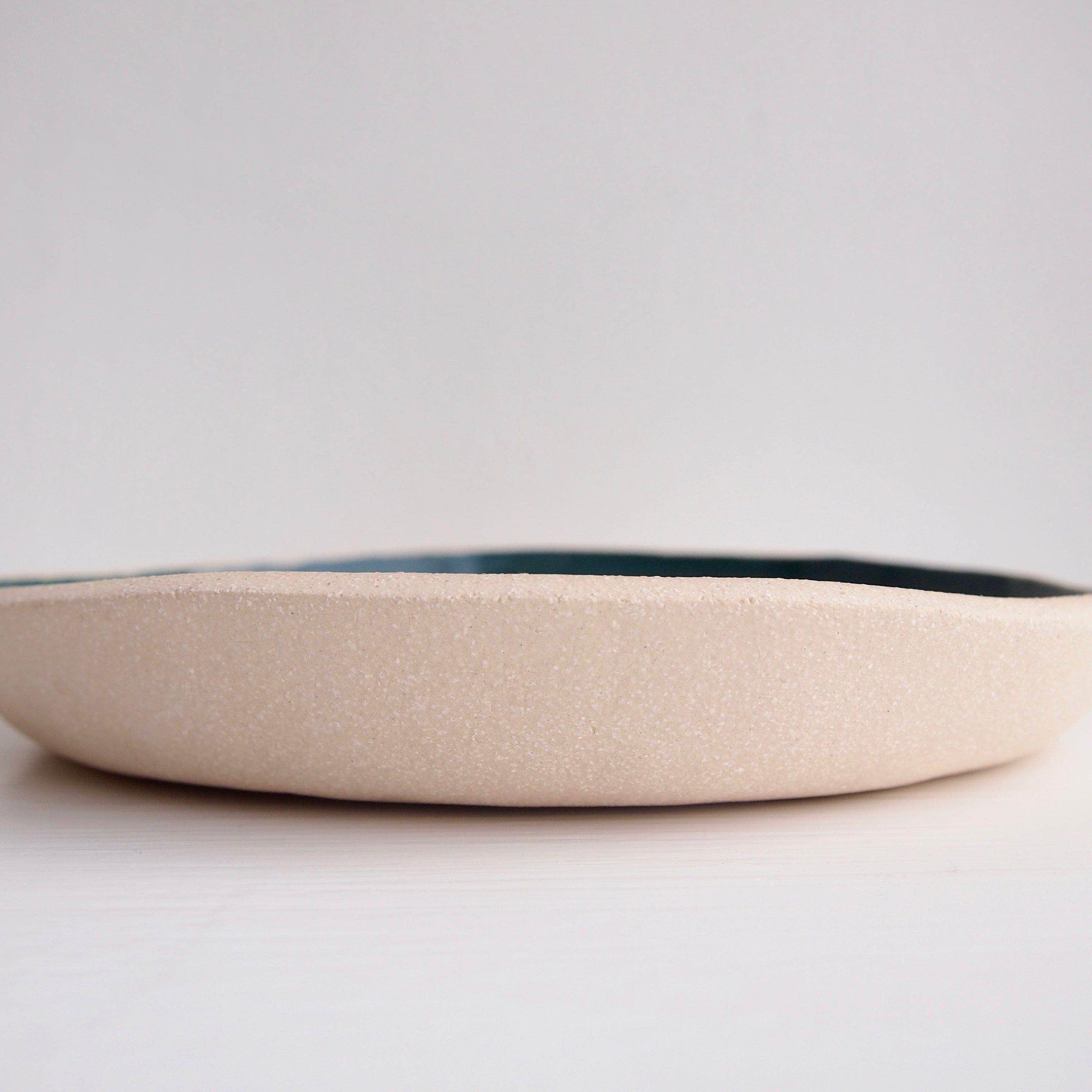 Handmade Teal and White Pottery Plate