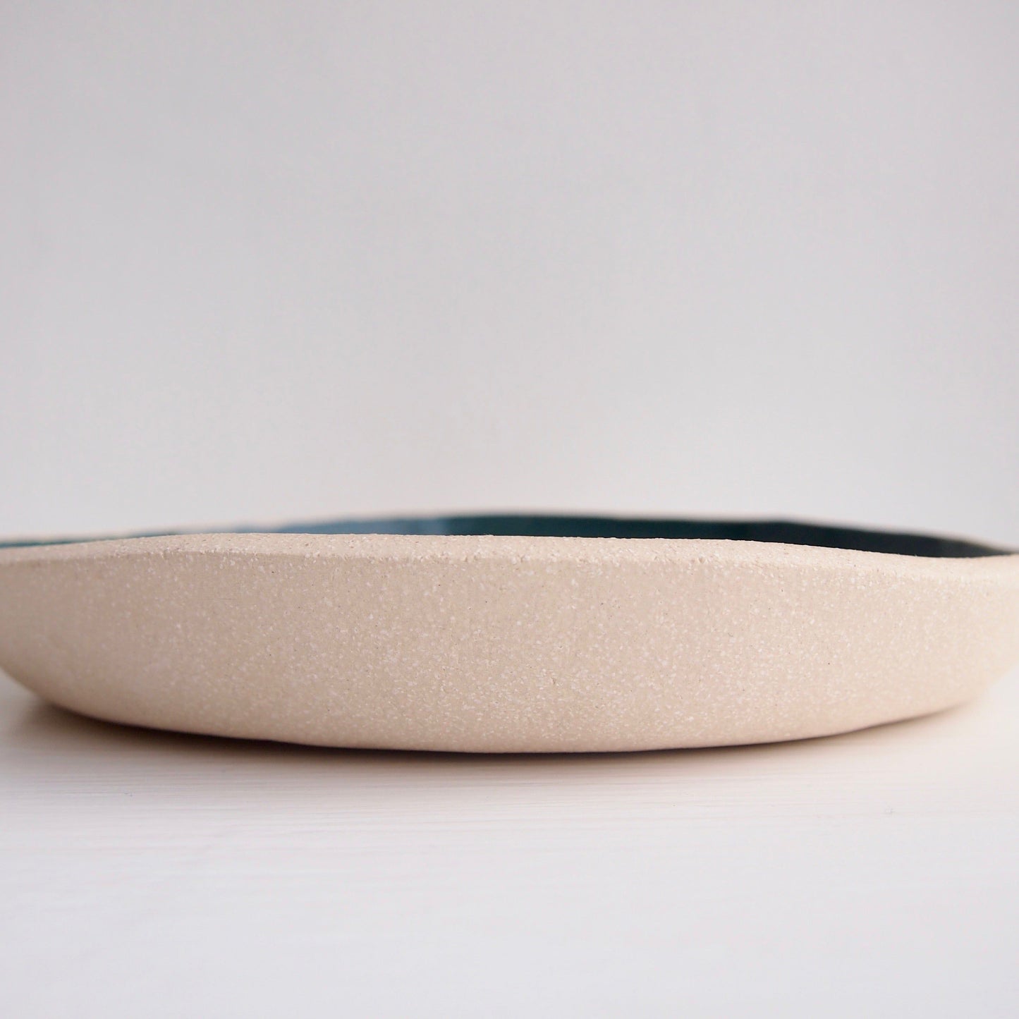 Handmade Teal and White Pottery Plate