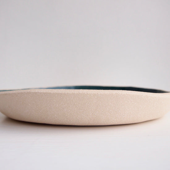 Handmade Teal and White Pottery Plate
