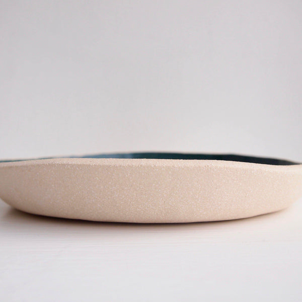 Handmade Teal and White Pottery Plate