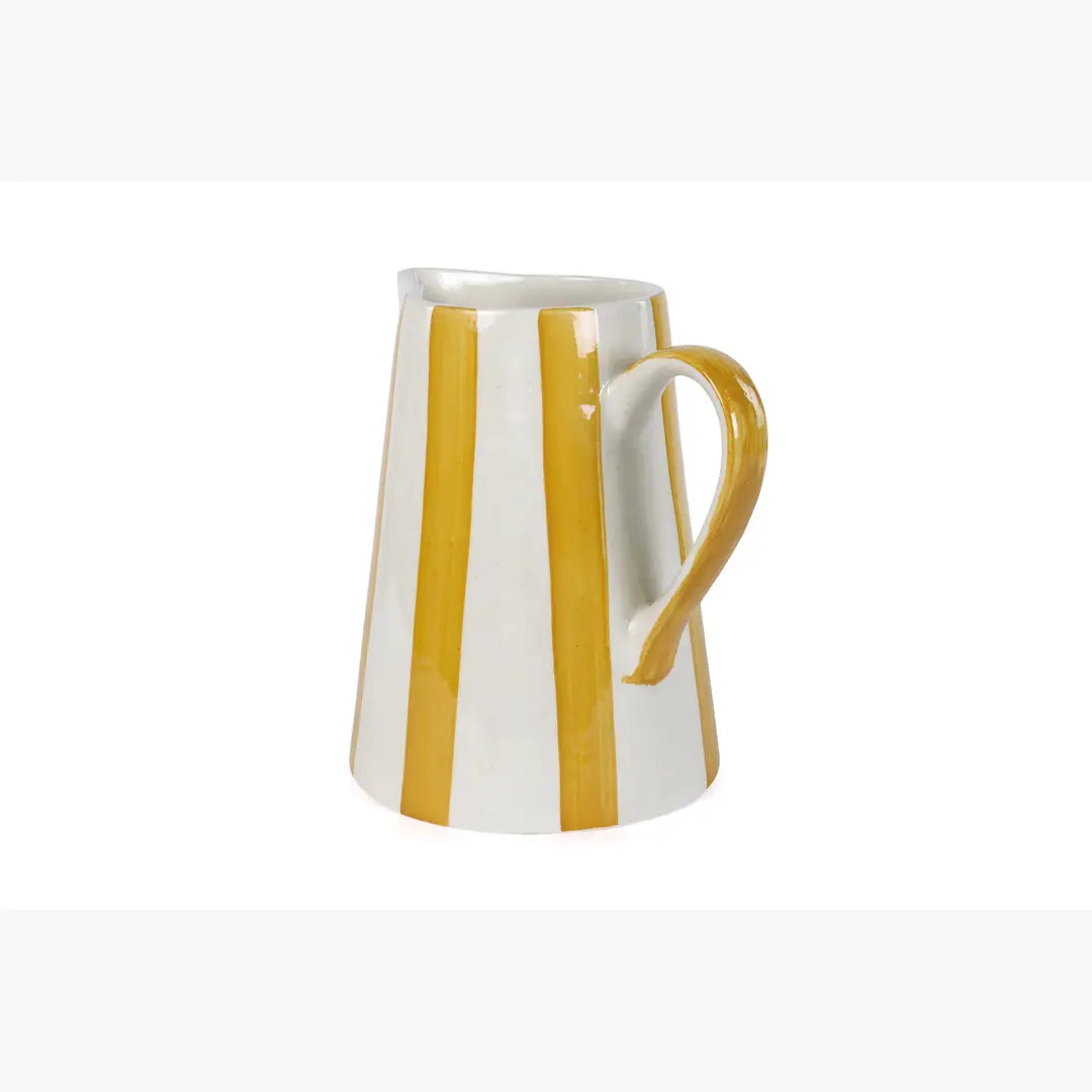 Ceramic Stripe Pitcher, Yellow- 8.25 x 8.25 x 8 Inches