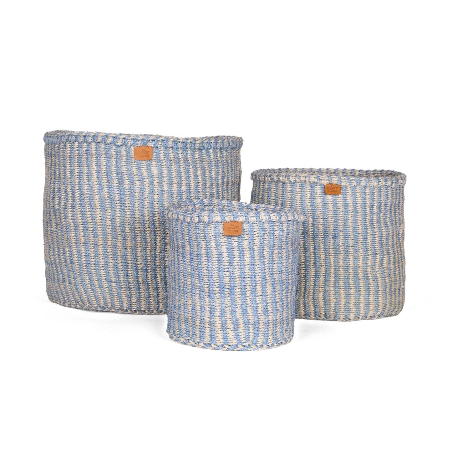SEMA: Powder Blue and Natural Pinstripe Round Sisal Basket