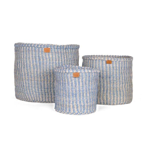 SEMA: Powder Blue and Natural Pinstripe Round Sisal Basket