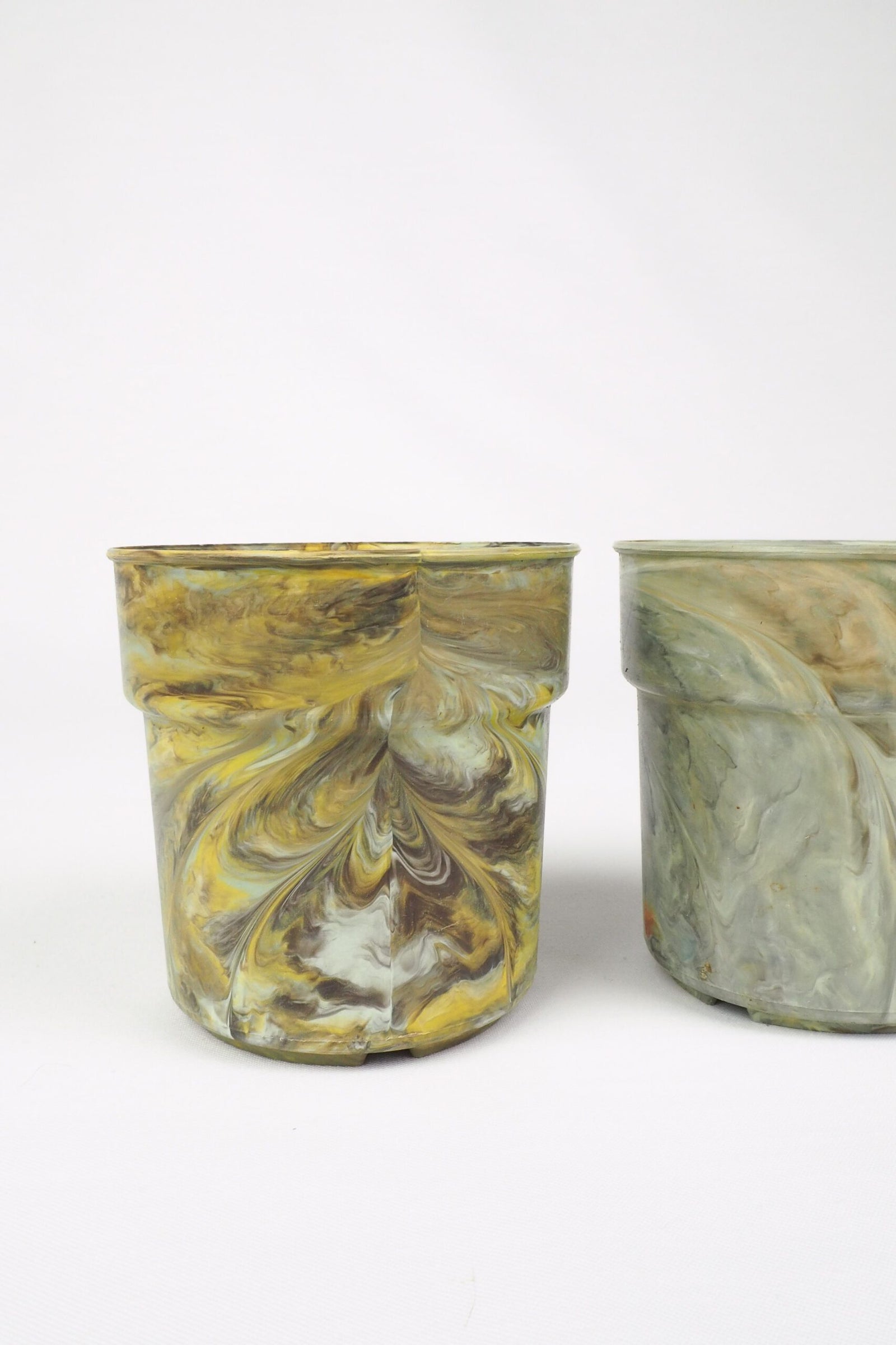 3 Vintage Marbled Plant Pots