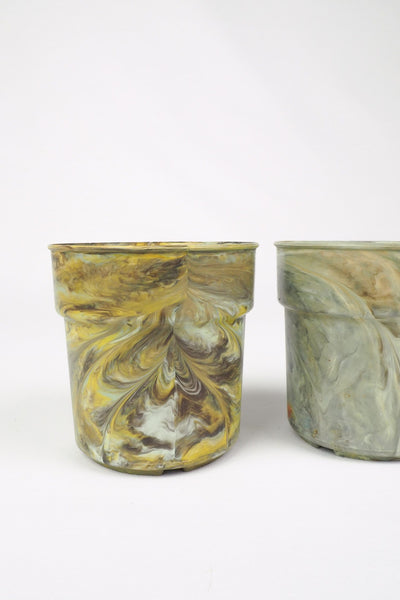 3 Vintage Marbled Plant Pots