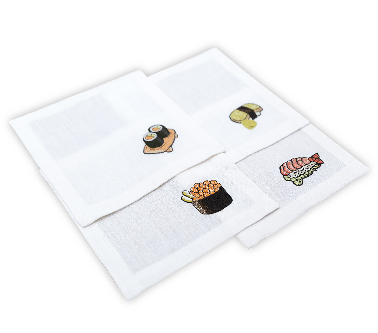 Embroidered Table Linen - Sushi Cocktail Napkins (Set of 4)