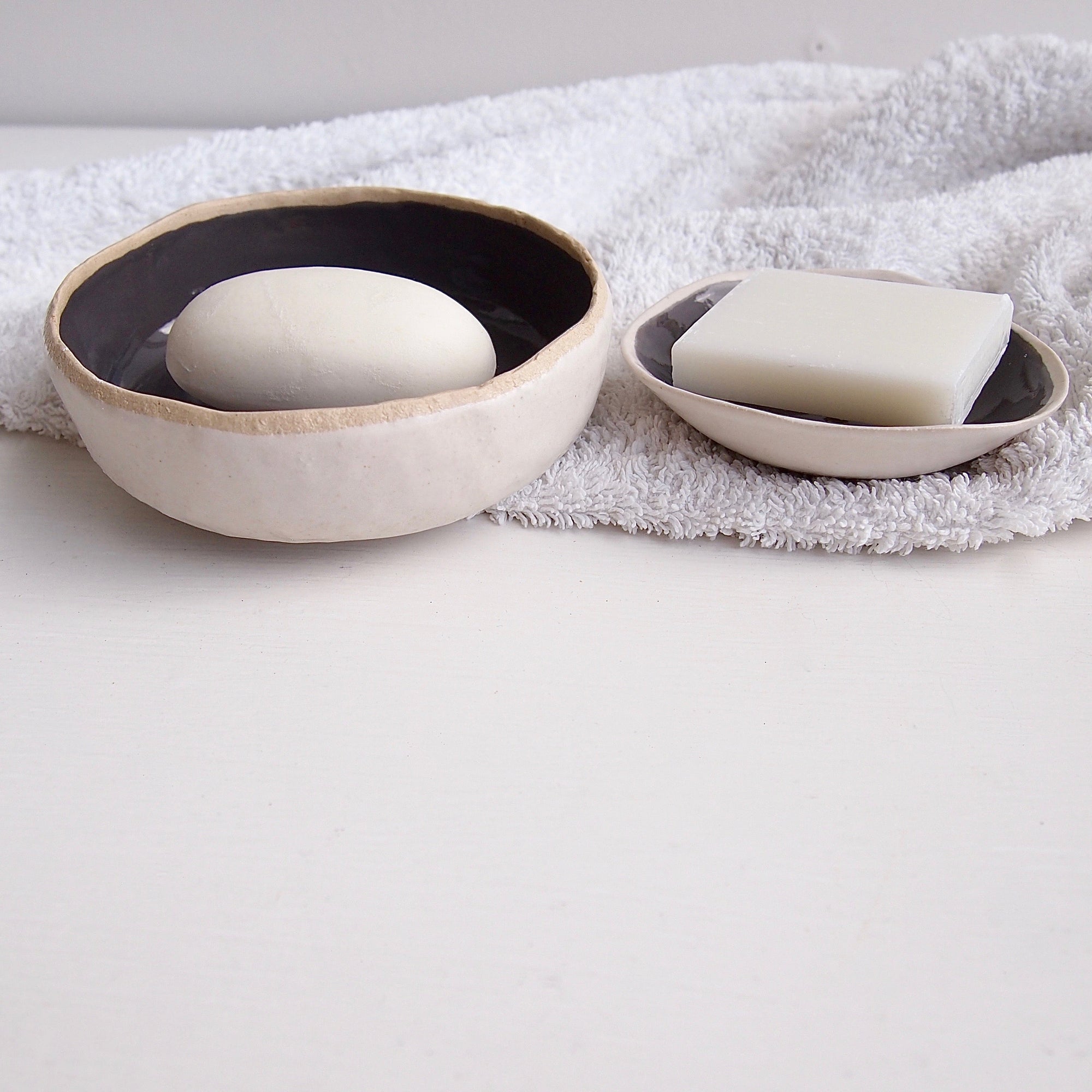Handmade Grey and White Ceramic Soap Dish