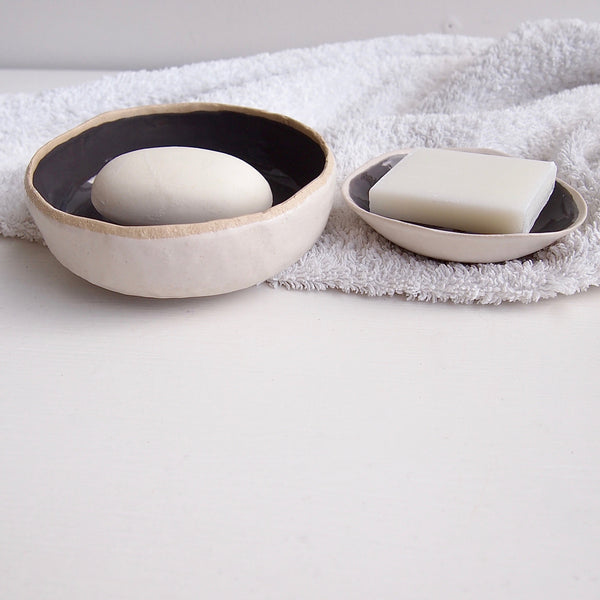Handmade Grey and White Ceramic Soap Dish