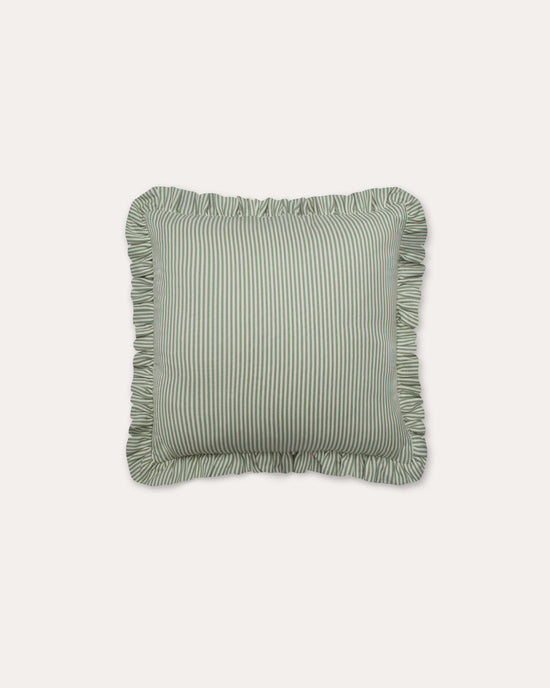 The Fine Stripe Square Cushion in Sage