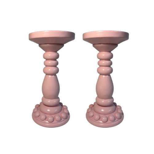 Pair of Light Pink Bobbin Candle Holders (Large)