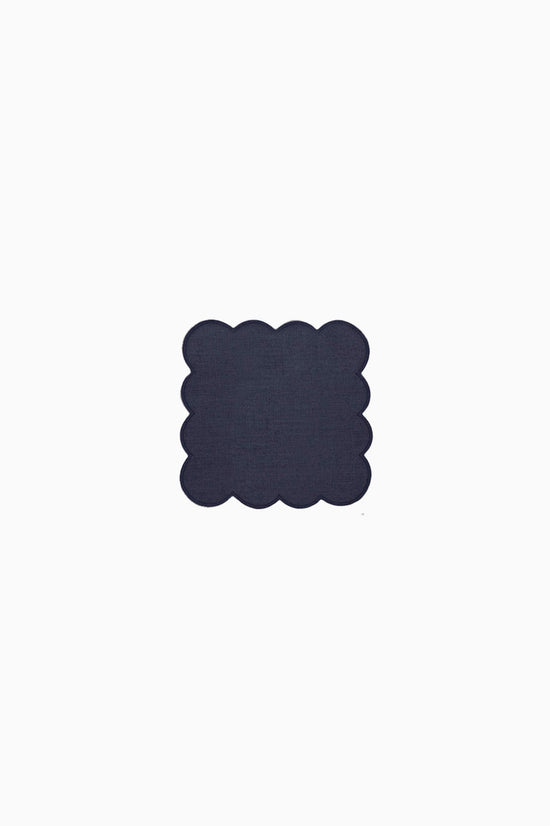 Zero-Waste Scalloped Linen Cocktail Napkins Navy Blue - Set of 4