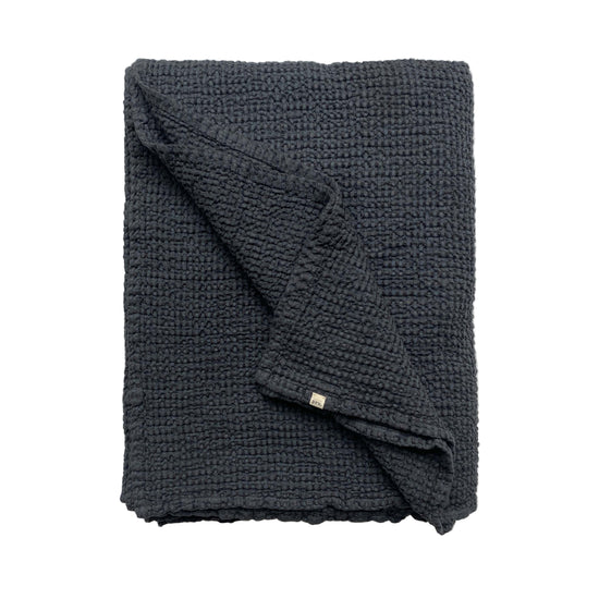 Mya Linen Waffle Blanket Charcoal OEKO-TEX Certified