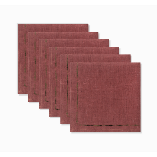 Set of 6 Personalised Marsala Napkins with Fern Green Hemstitch