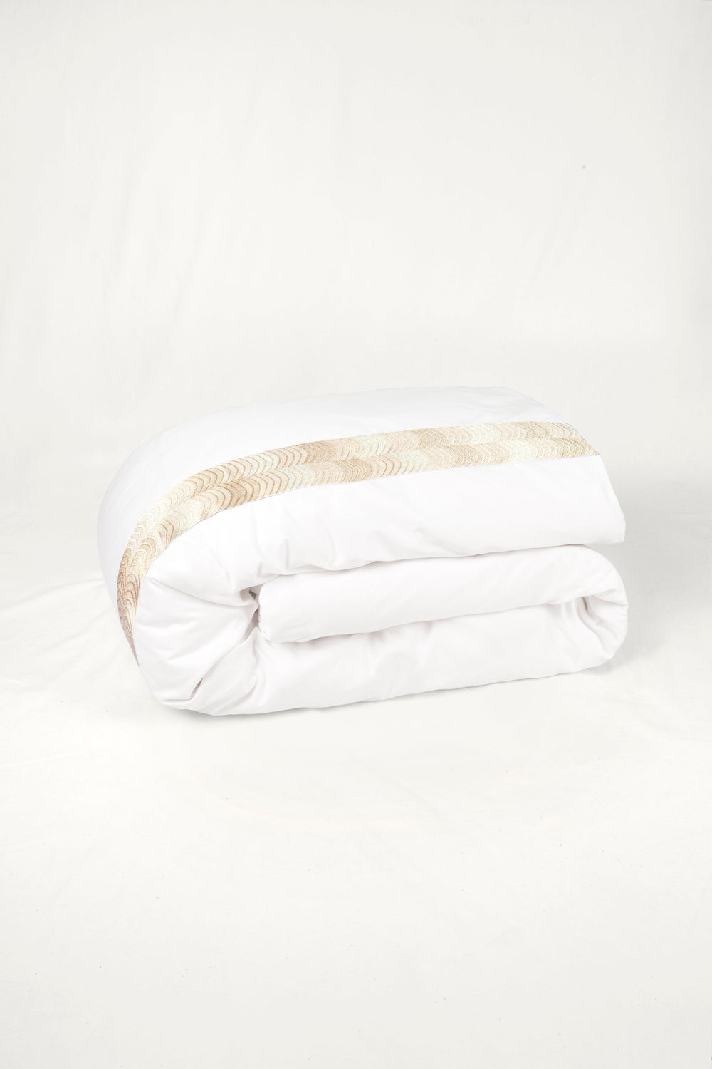 Simar Embroidered Duvet Cover - Classic White & Gold