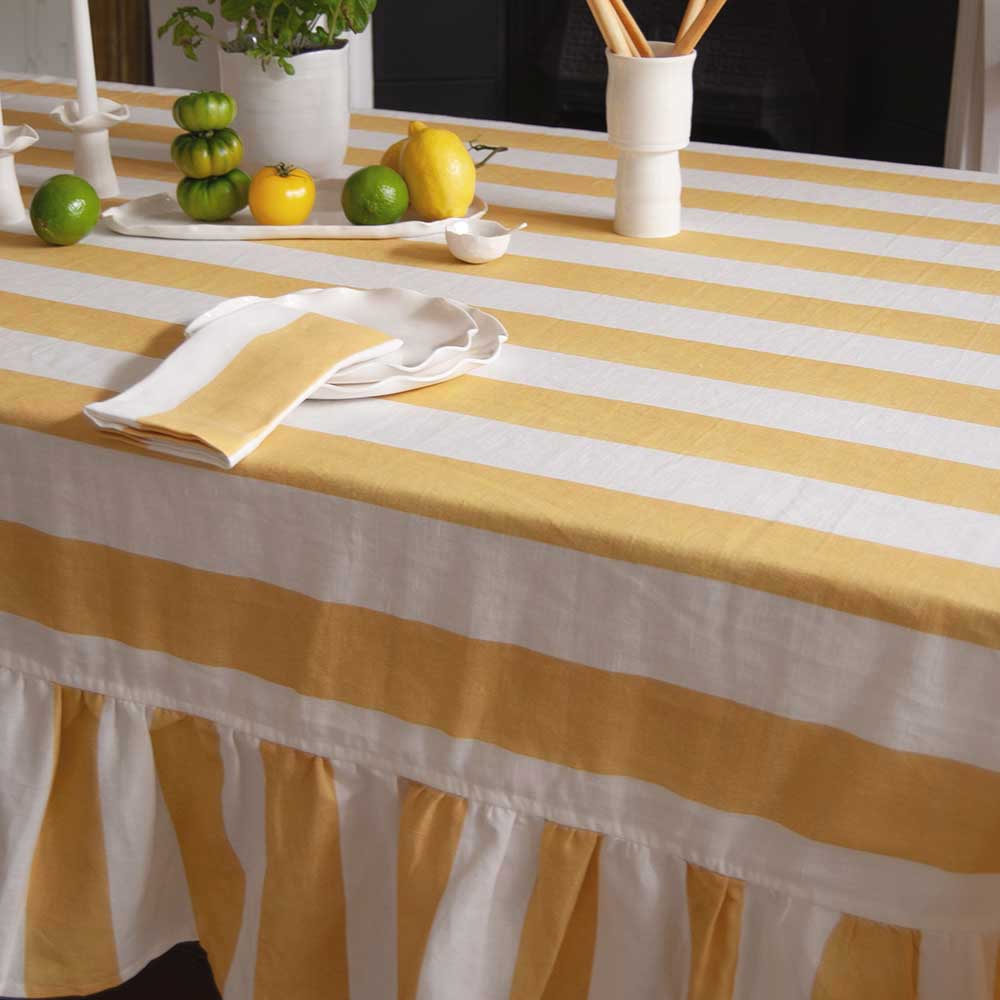 Yellow Striped Rectangle Tablecloth Ruffle