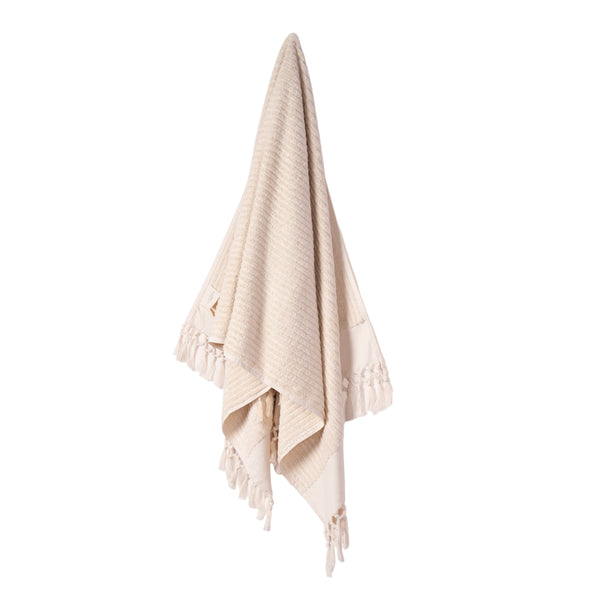 Plush & Bare Striped Pure Cotton King Bath Towel In Cream