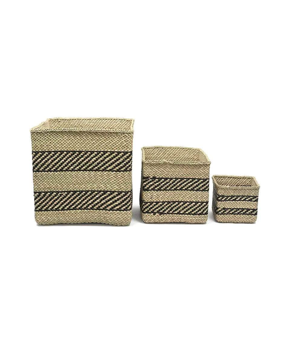 SAIDA: Black & Natural Square Storage Baskets