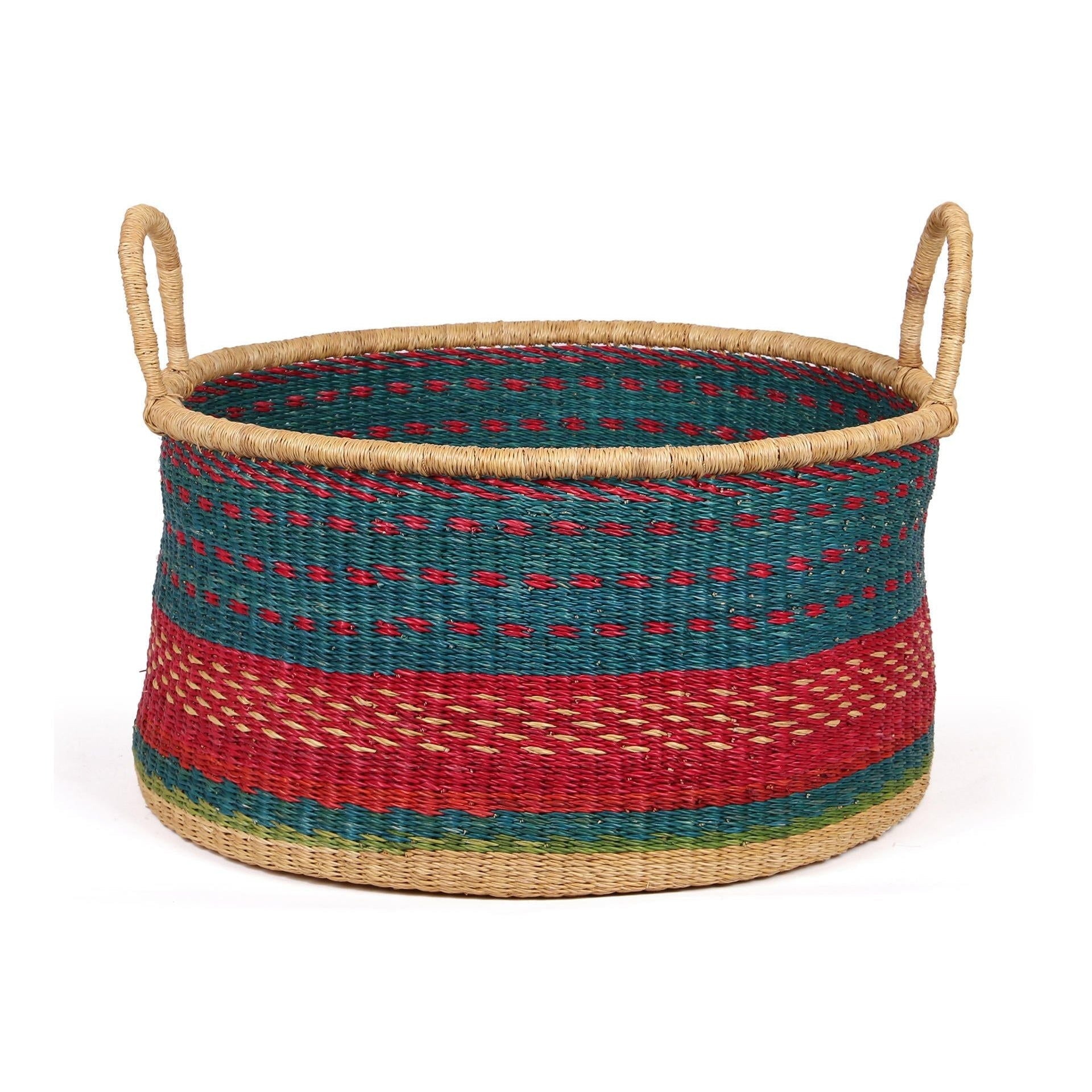 ELIAM: Medium Teal and Red Floor Storage Basket with Handles
