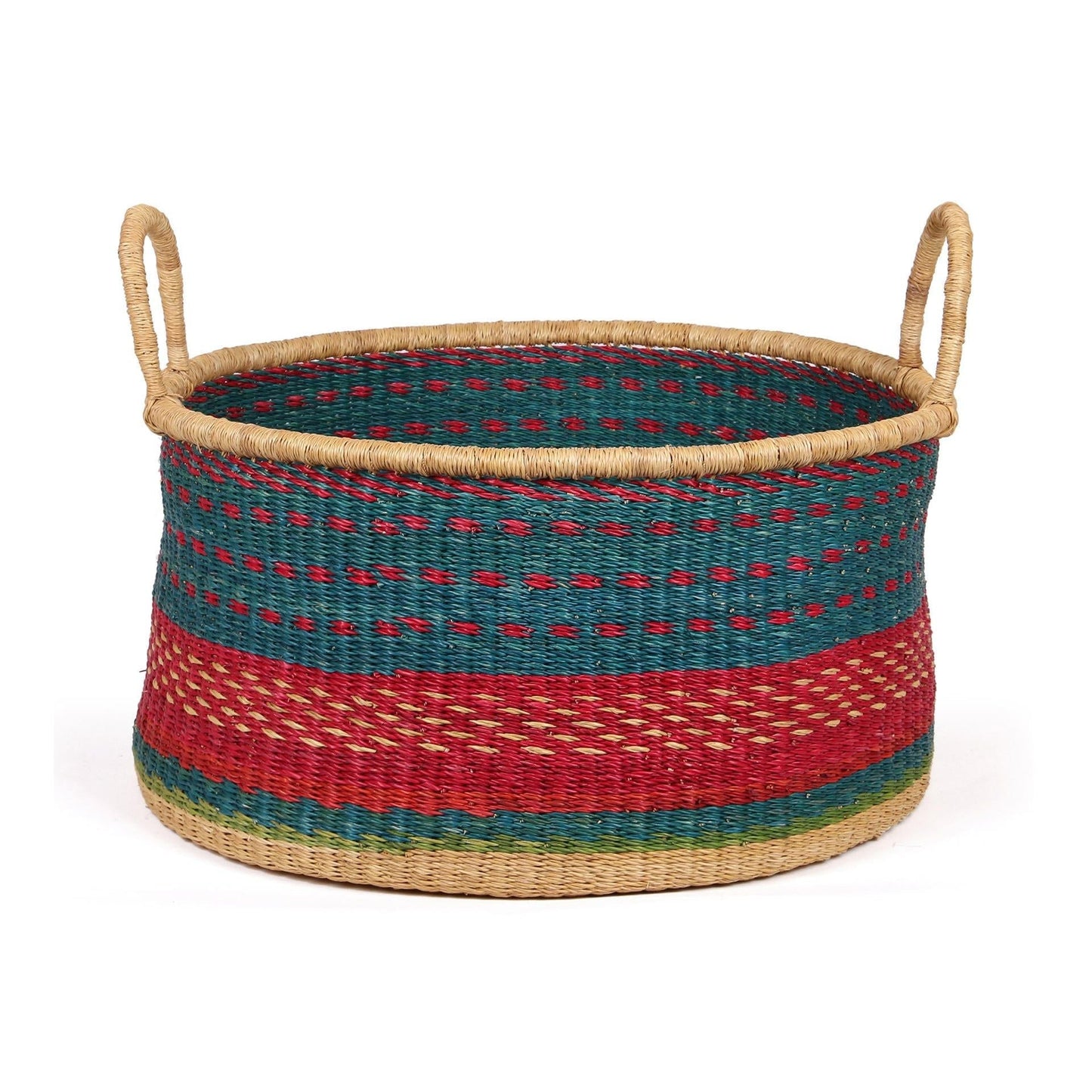 ELIAM: Medium Teal and Red Floor Storage Basket with Handles