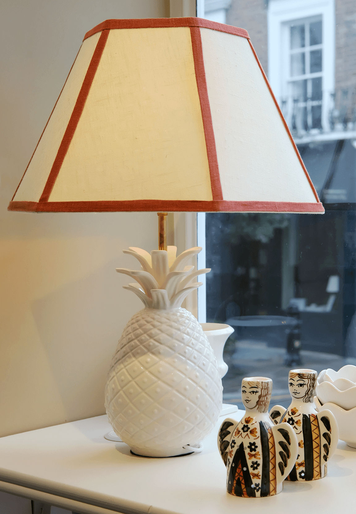 Made to Order Hexagonal Lampshade in Oatmeal with Contrast Trim