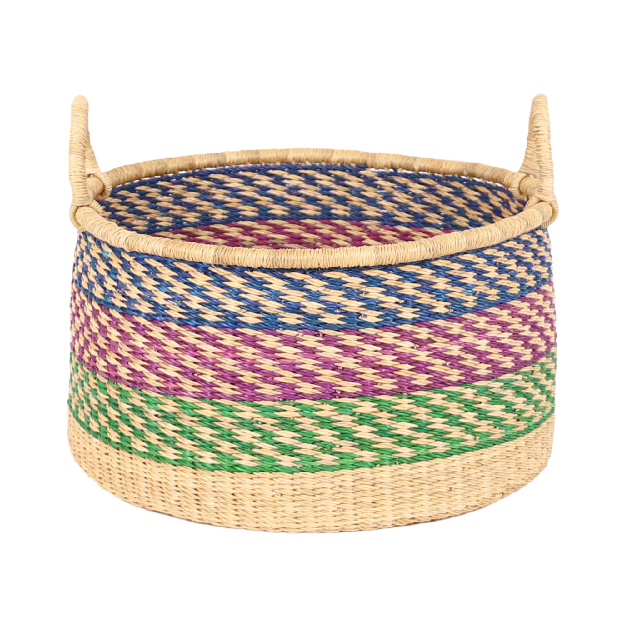 KUNLE: Small Blue, Purple & Green Floor Storage Basket With Handles