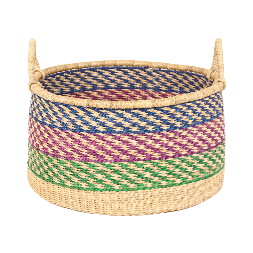 KUNLE: Small Blue, Purple & Green Floor Storage Basket With Handles