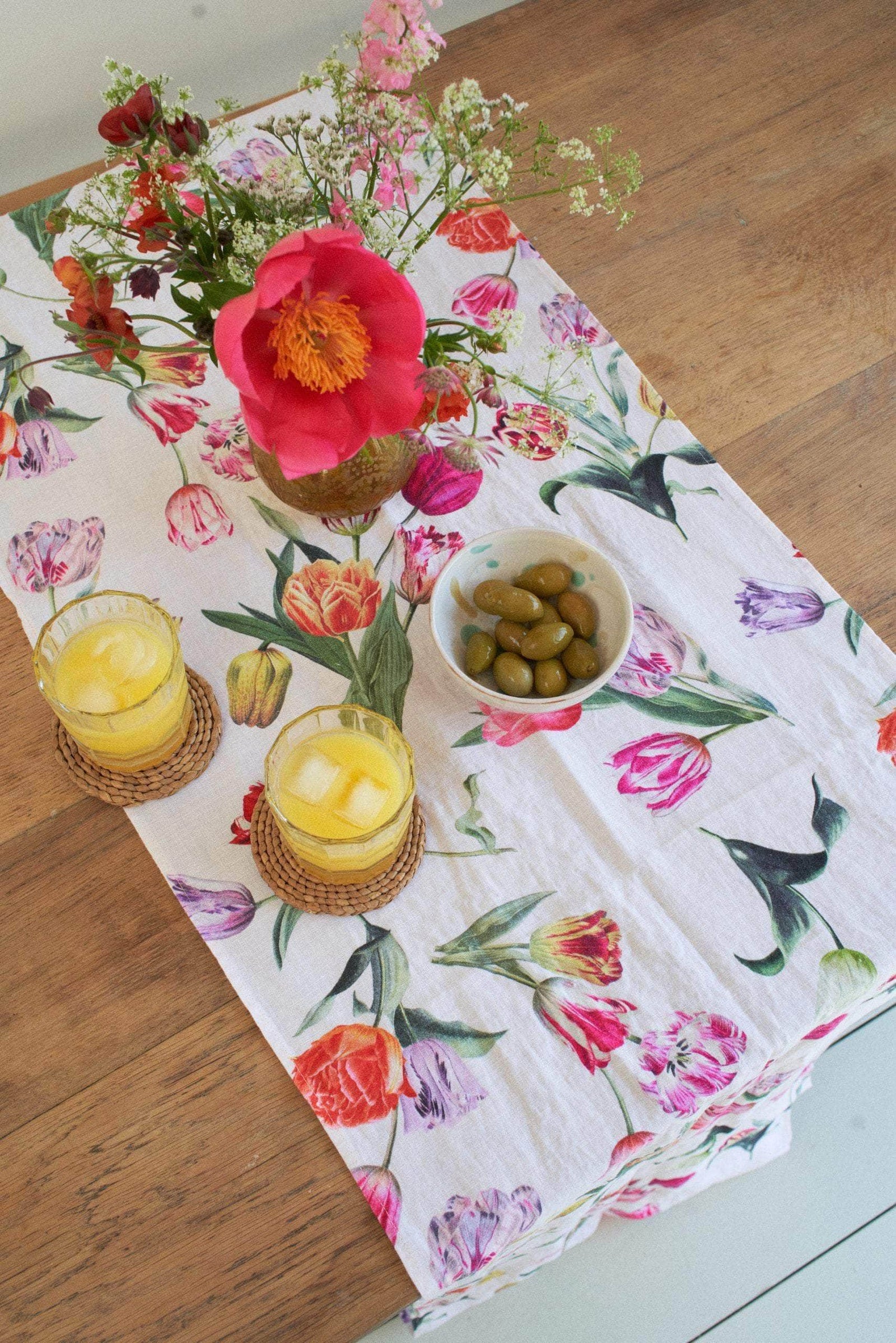 The Tulips Linen Runner Blush