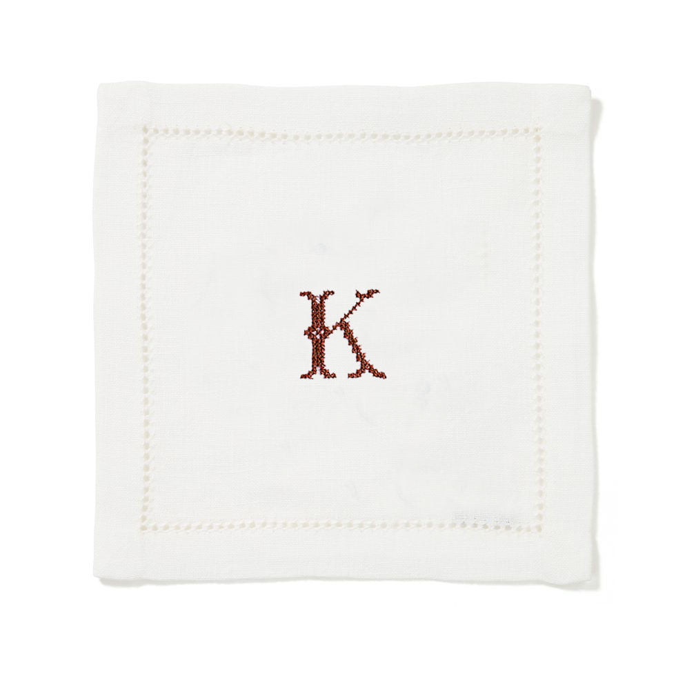 Set of 6 Personalised Hemstitch Square Cocktail Napkins
