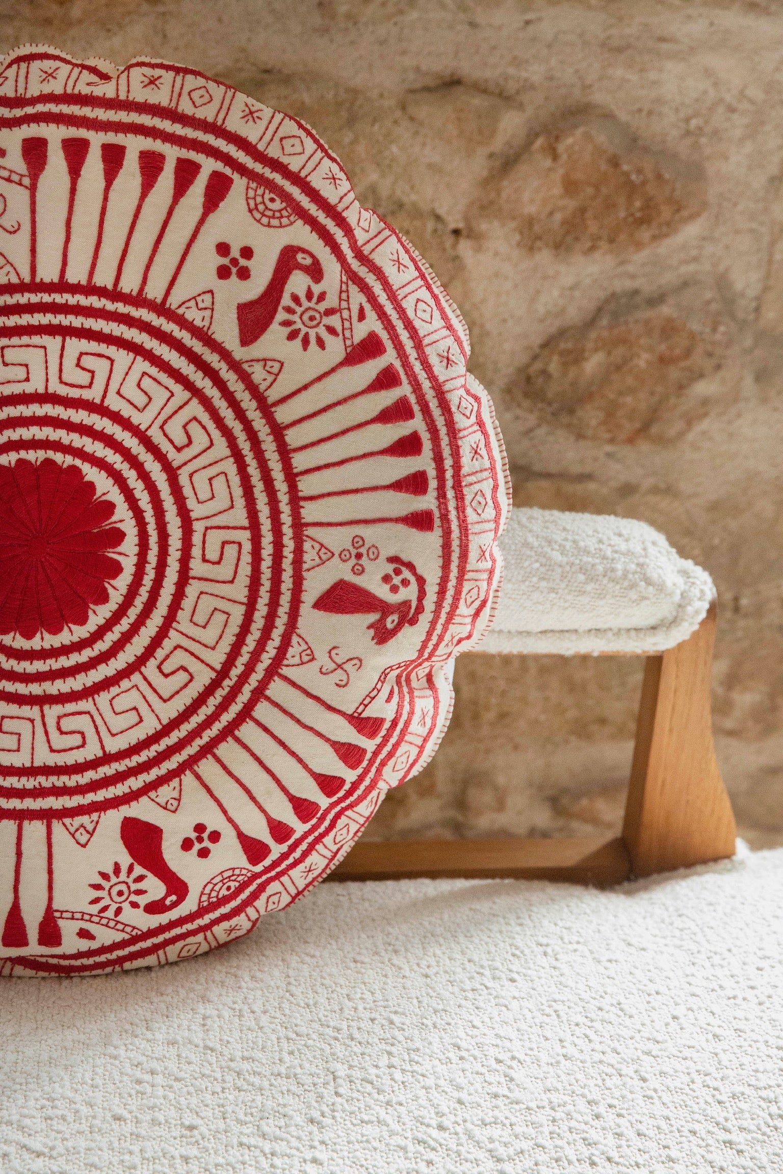 Mycenaean Bloom Vintage Pillow - Red
