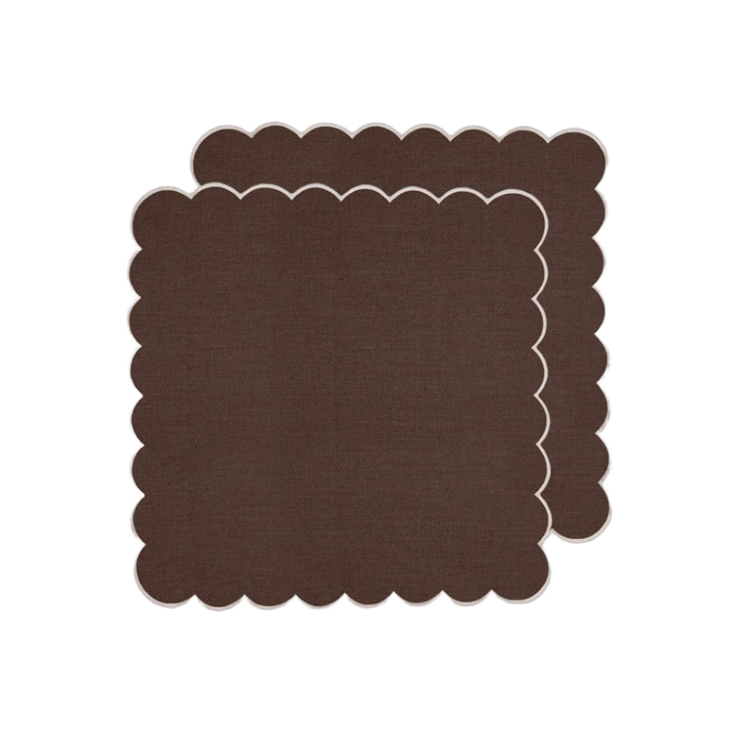 Zero-Waste Scalloped Linen Napkins Chocolate - Set of 2