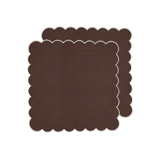 Zero-Waste Scalloped Linen Napkins Chocolate - Set of 2