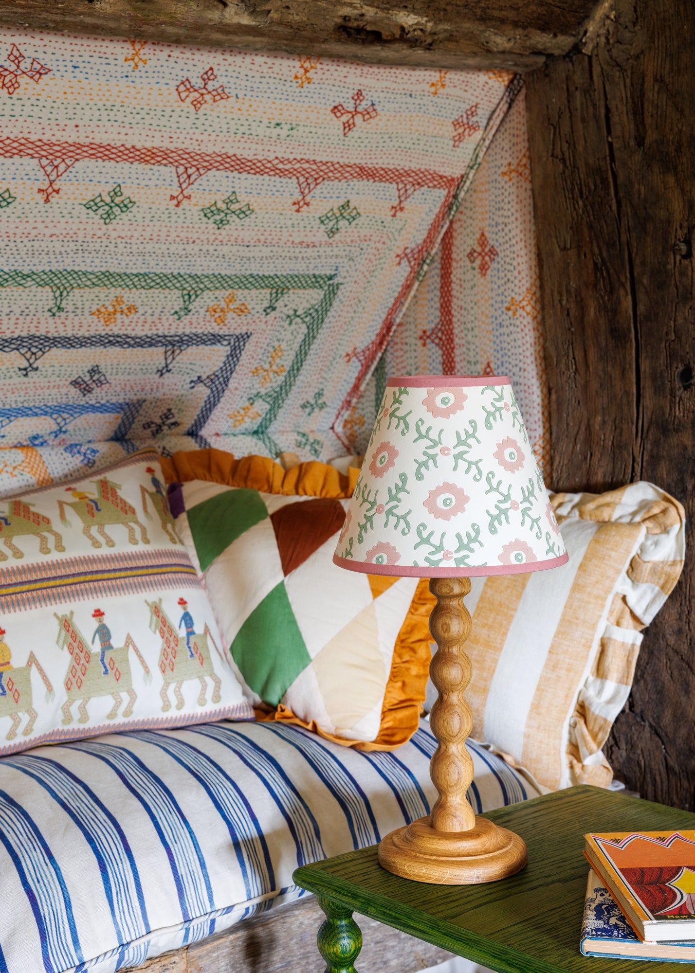 Folk Flower Lampshade - Pink / Green