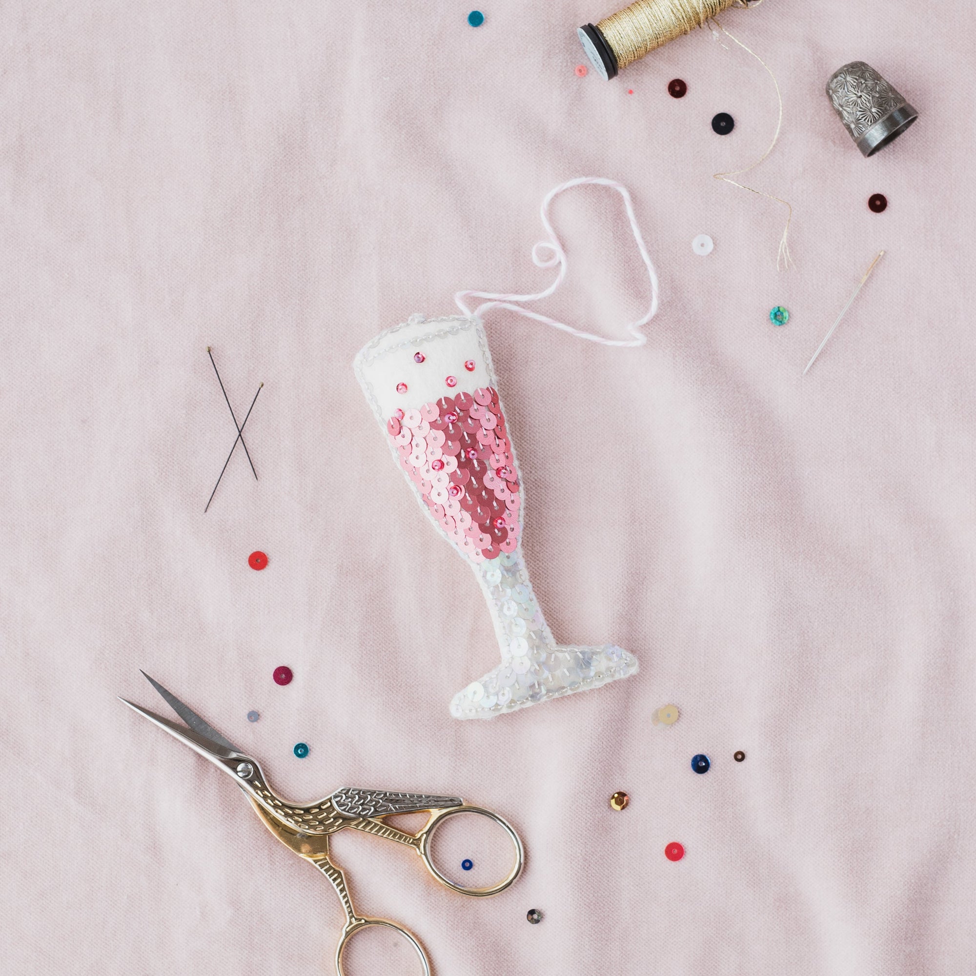 Rosé All Day Flute Sequin Ornament