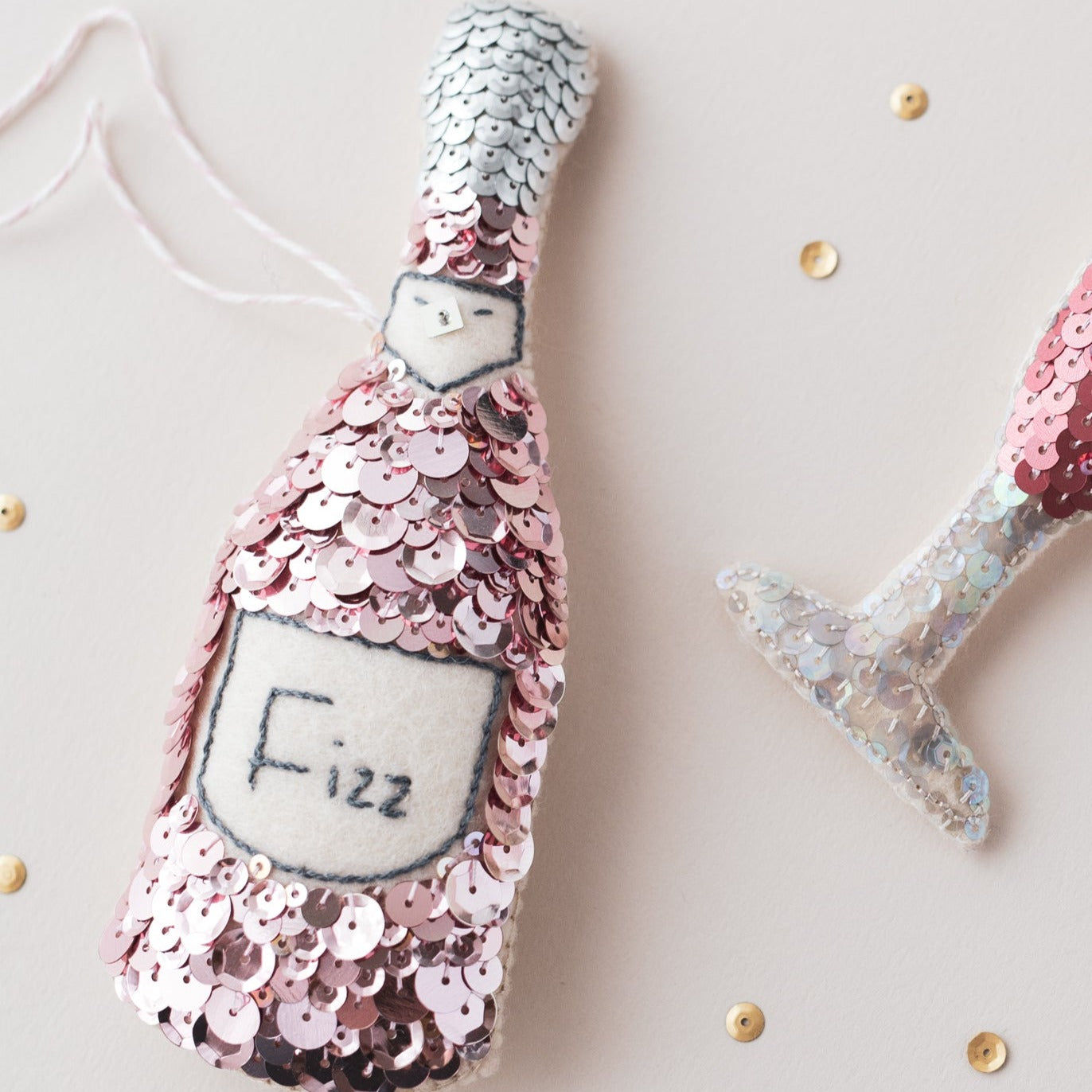 Rosé Champagne Sequin Ornament