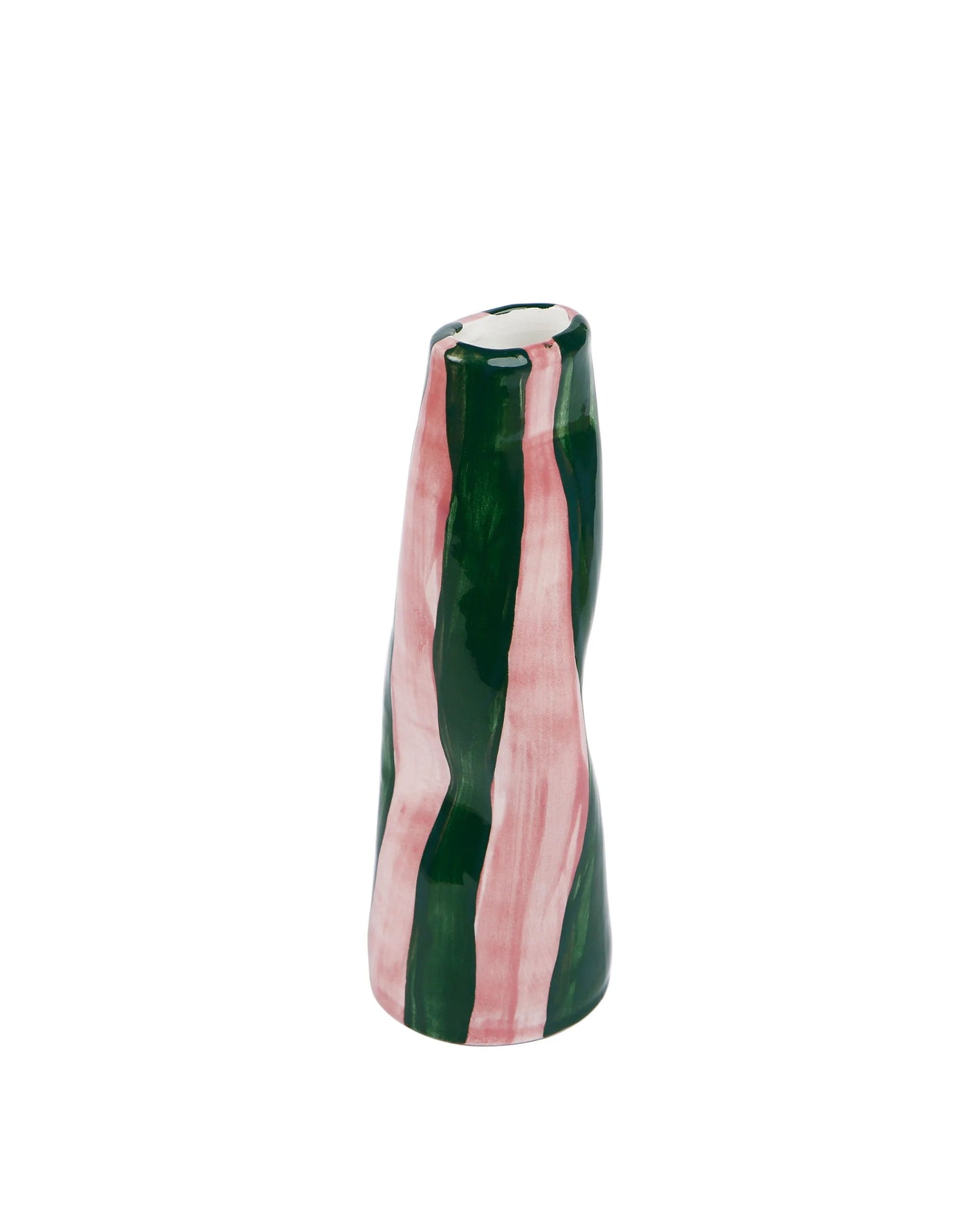 GREEN ON PINK STRIPES VASE