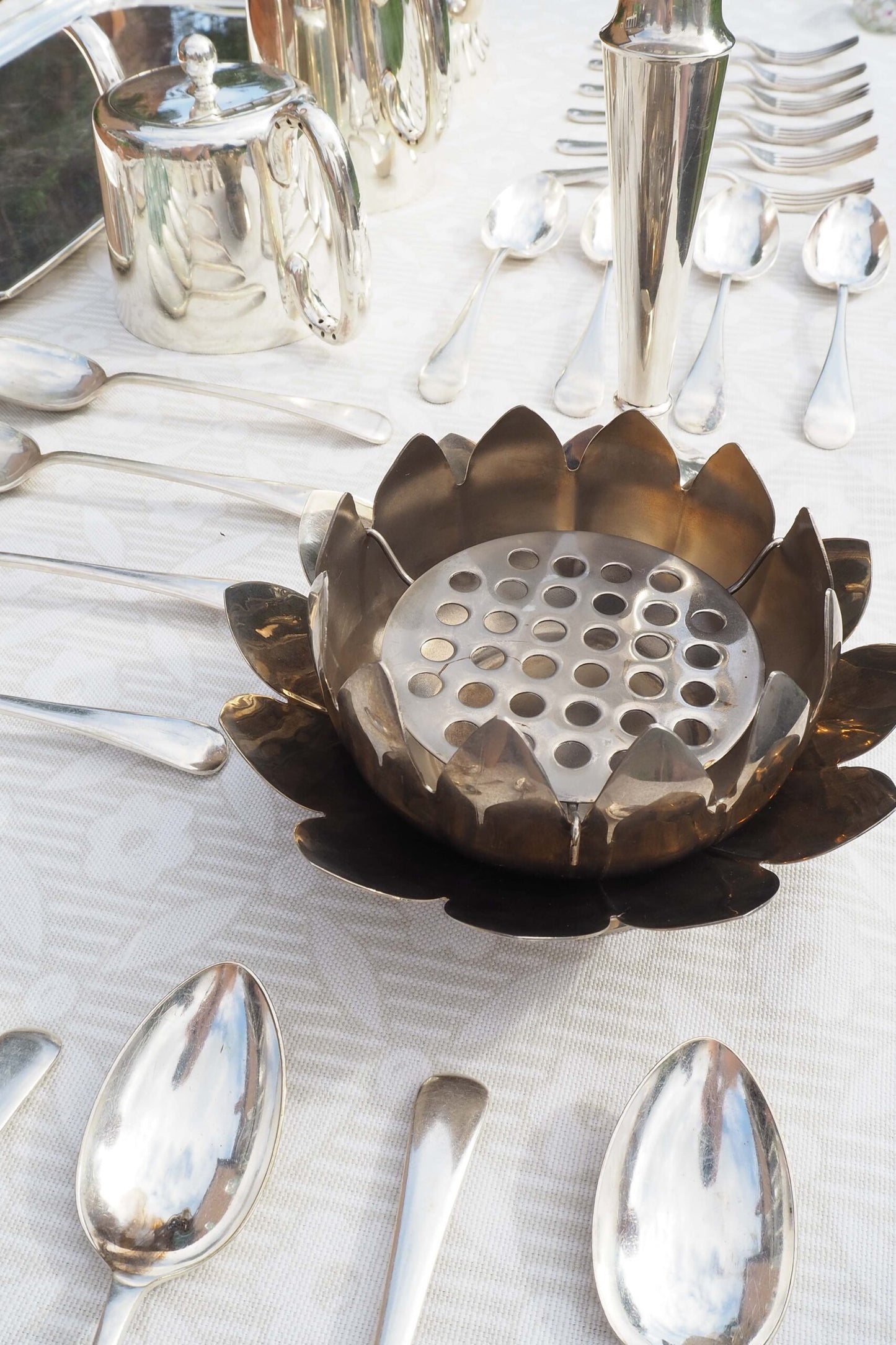 Silver Plate Lotus Flower Vase