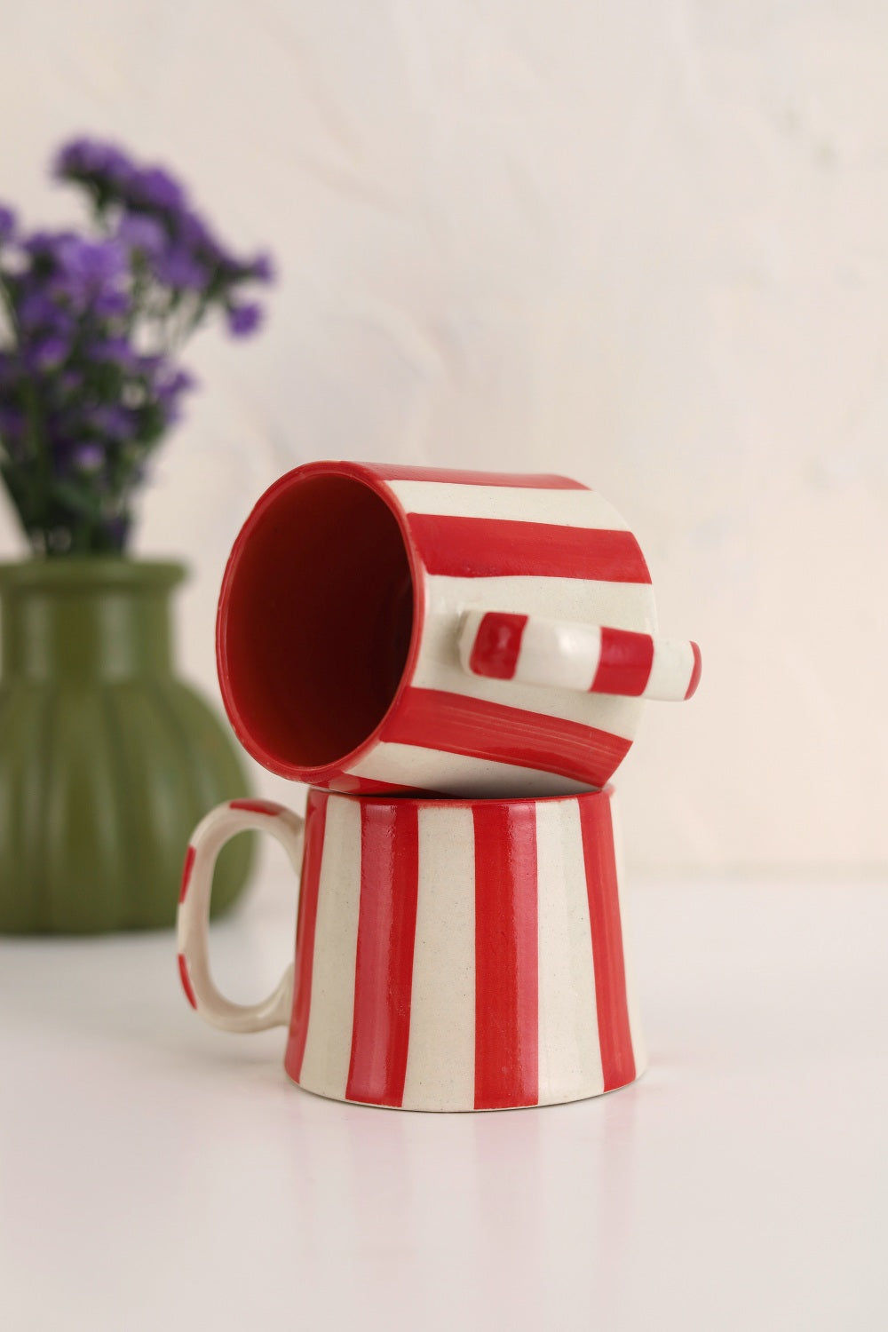 Ceramic Red Stripe Coffee Cup - 220ml (SET OF 4)