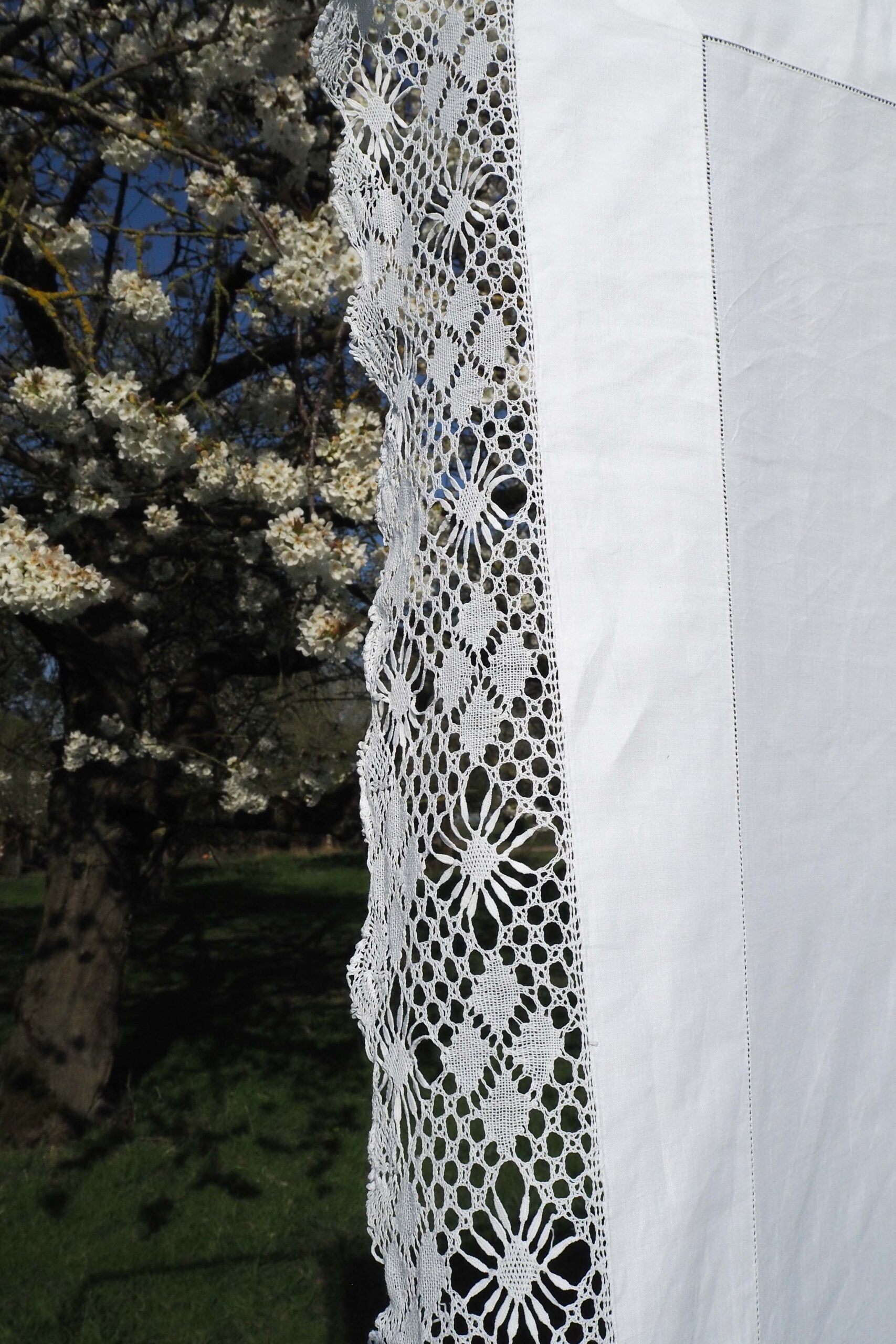 Antique Linen Lace Edged Tablecloth