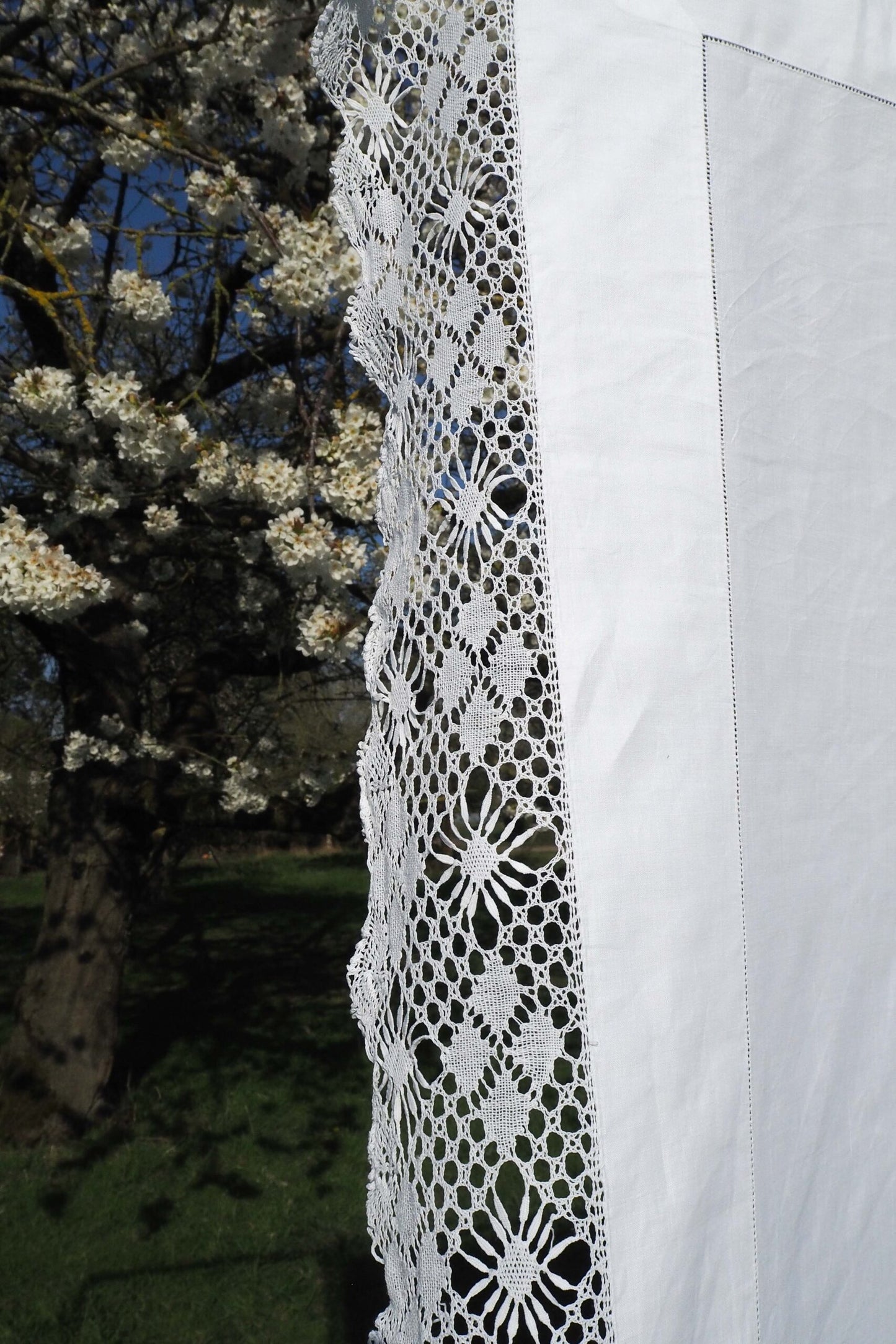 Antique Linen Lace Edged Tablecloth
