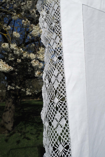 Antique Linen Lace Edged Tablecloth