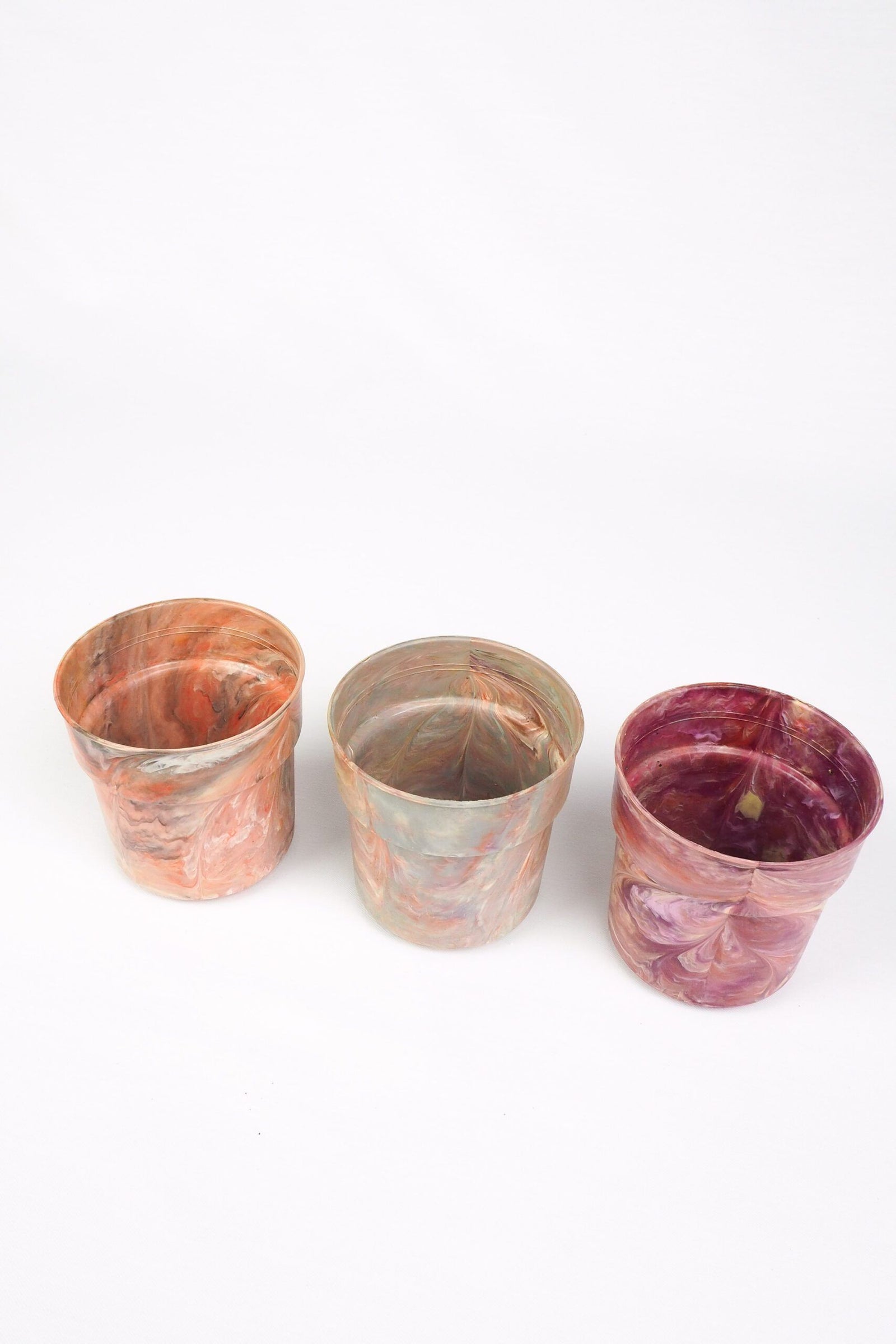 3 Vintage Marbled Plant Pots