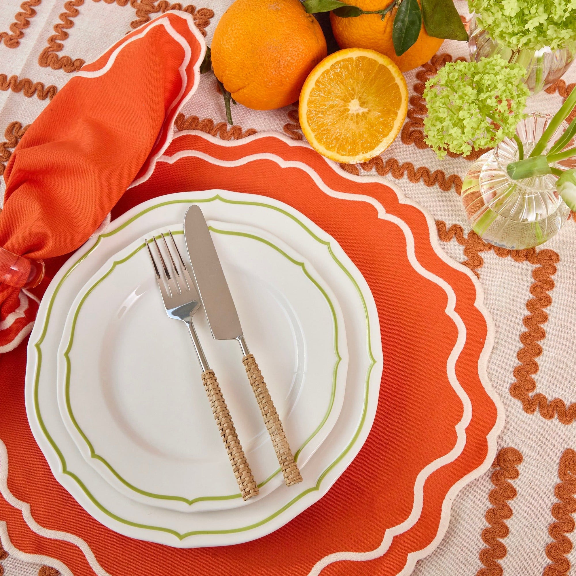 Burnt Orange Rickrak Linen Tablecloth