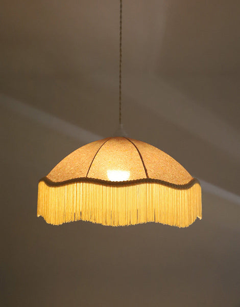 Vintage Umbrella Pendant Light with Print and Fringes – 45 cm