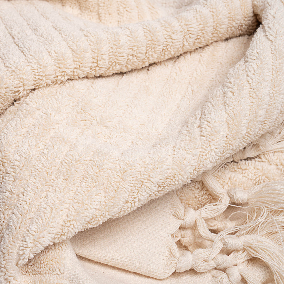 Plush & Bare Striped Pure Cotton King Bath Towel In Cream