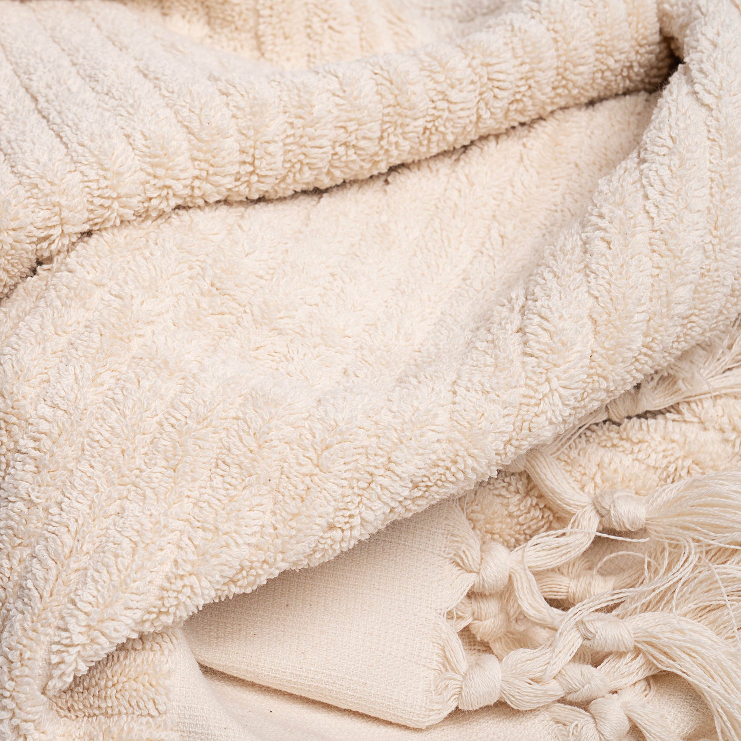 Plush & Bare Striped Pure Cotton King Bath Towel In Cream